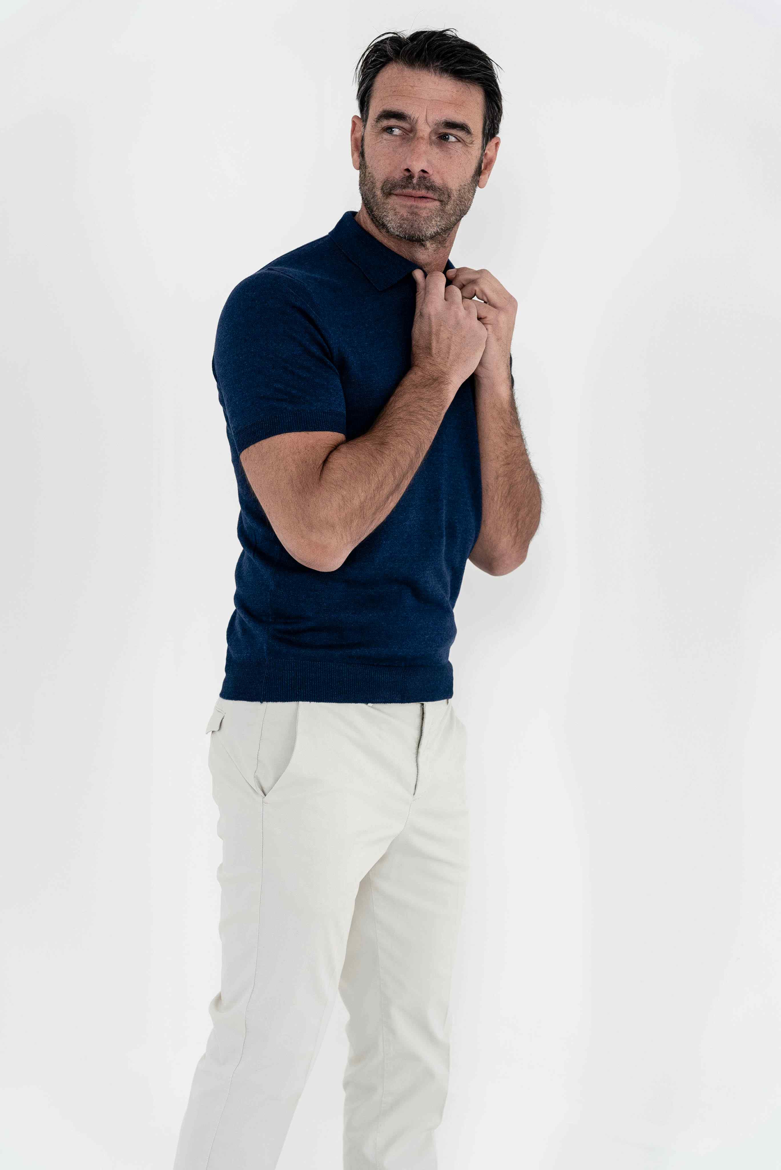 BARBA Blue Mélange Short Sleeve Polo Shirt
