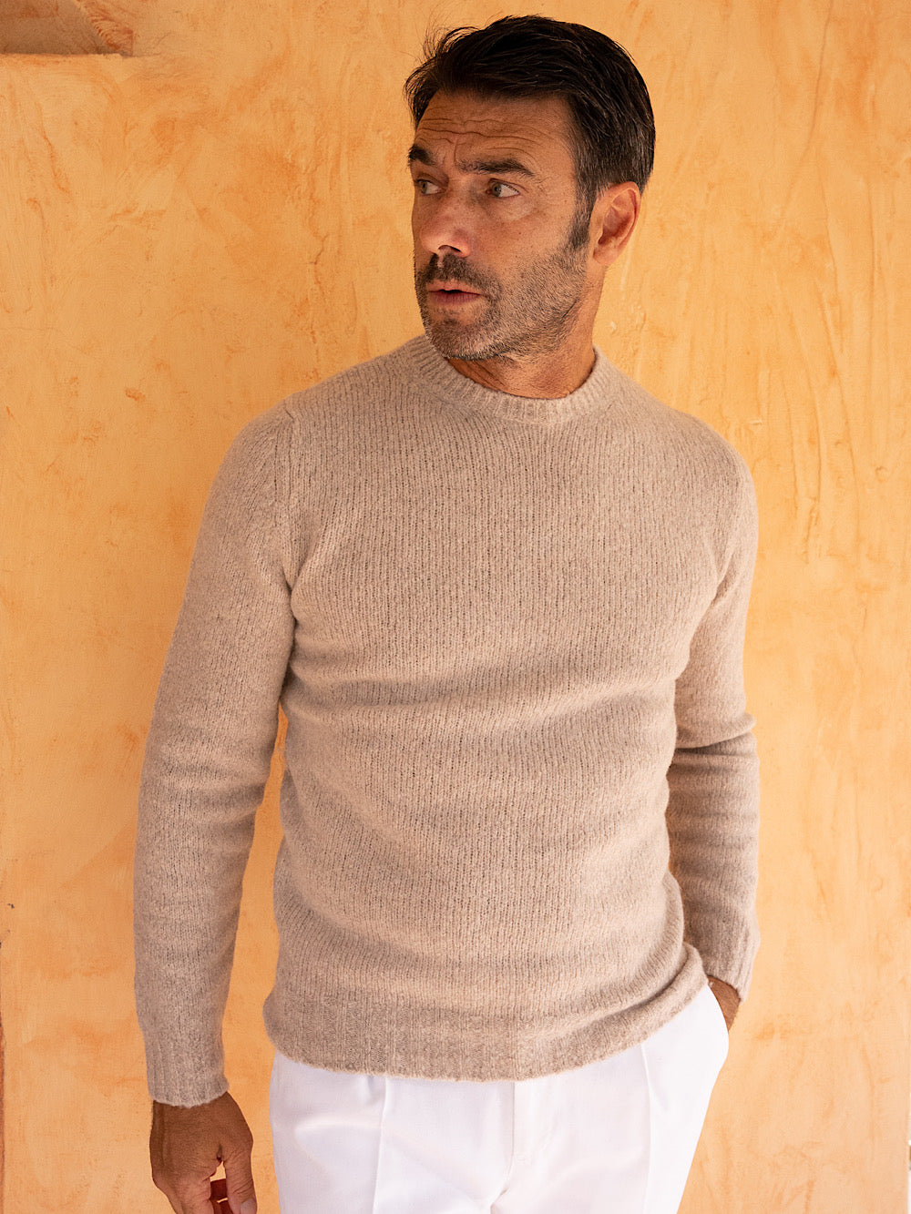 Fedeli Girocollo Argentina in eco cashmere e lana sabbia