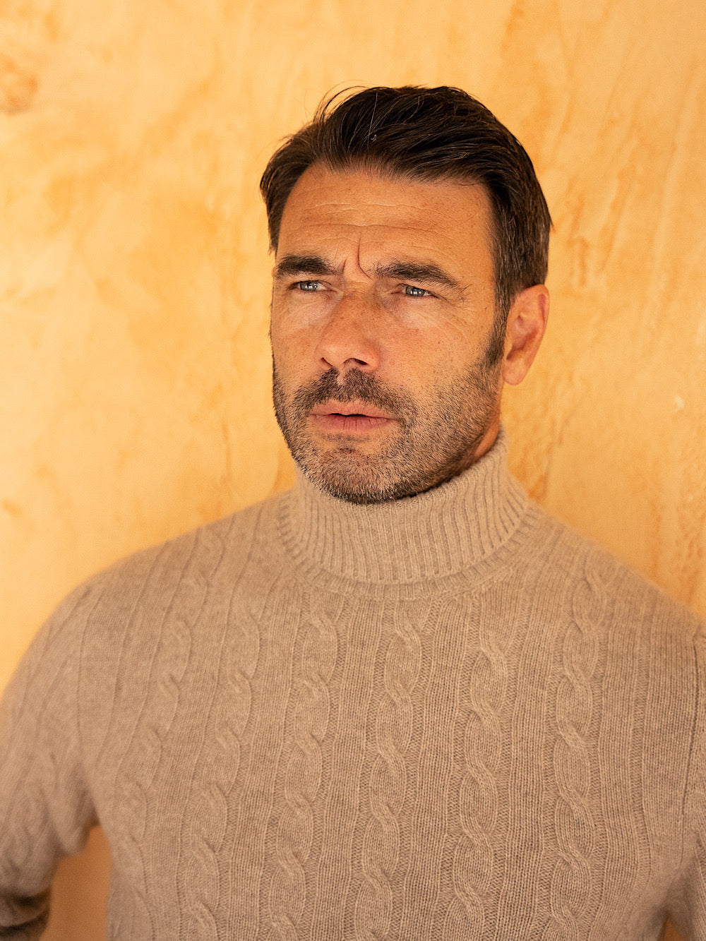 Guarino Cable turtleneck in beige cashmere
