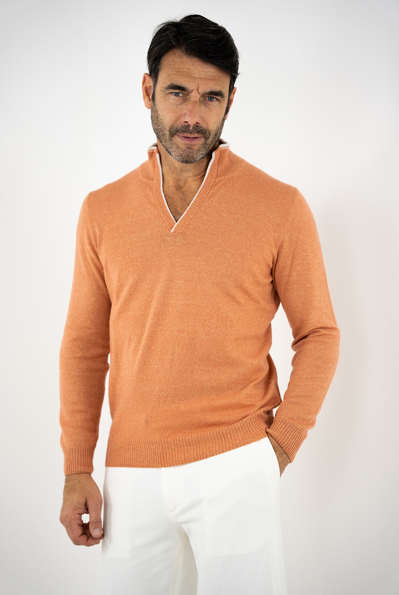 SETTEFILI CASHMERE Sweater in Orange Cashmere and Linen