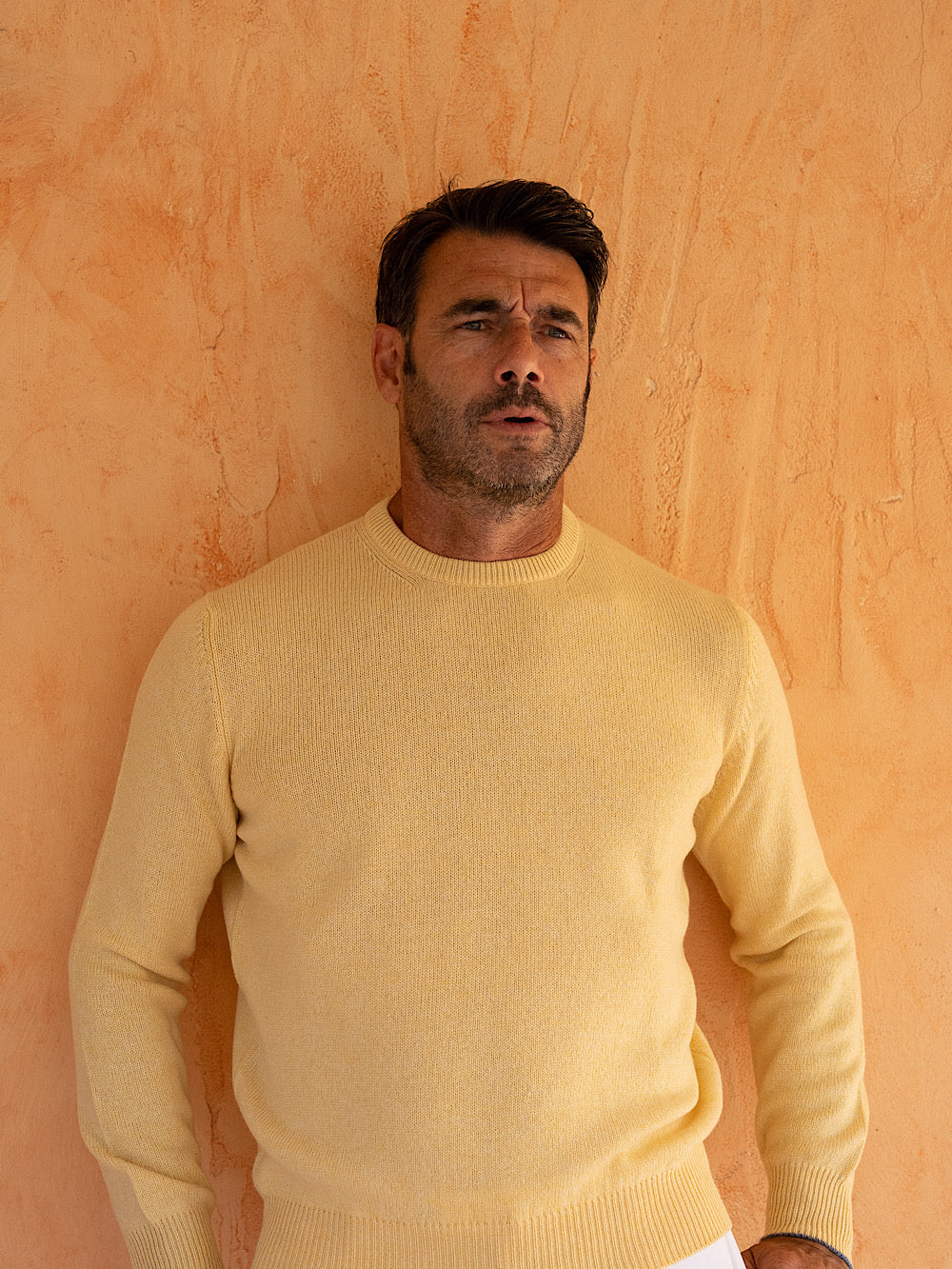 Guarino cashmere crew neck in yellow Loro Piana fabric