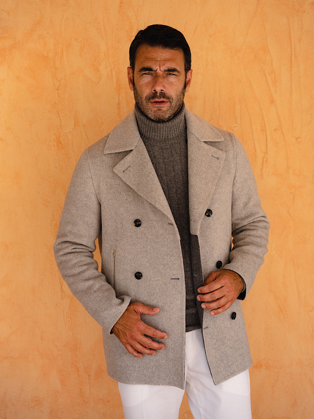 Kiton Light gray cashmere double-breasted coat